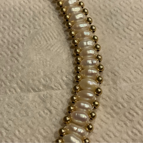 Vintage Freshwater Seed Pearl Gold Bead Necklace Earring Set Vintage 16” RTI 14K - Picture 12 of 16